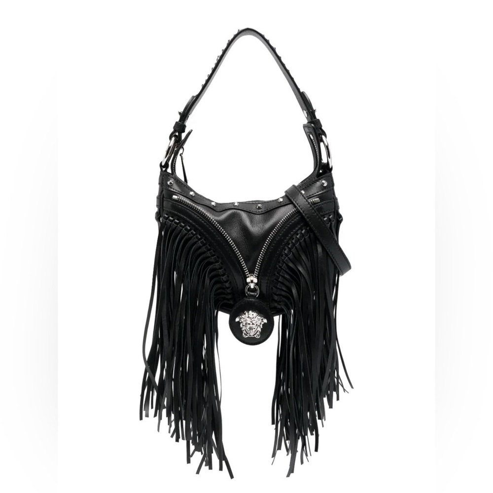 DESIGNER PREMIER BAG VERSACE 
Repeat fringed mini shoulder bag
